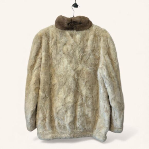 Vintage Mink Fur Coat Women S/M White & Brown Two Tone Stroller Length 1970s - Picture 2 of 9